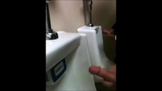 two slim dicks getting wanked at the urinals