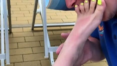 Foot fetish rimming for blonde outdoors