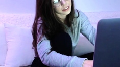 Amateur Busty Brunette Masturbates And Does Hand Job