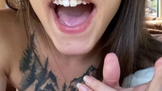Small titted brunette teen fingering on the bed
