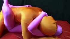 two women fetish latex asslicking and anal mff