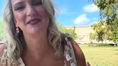 Outdoor anal solo and masturbating blonde
