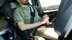 Str8 French trucker jerks his cock while driving