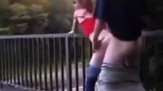 Redhead Street Whore Serves Customer Outdoor