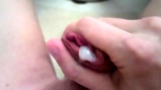 Shaved cock POV handjob until cum