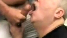 Moustache Daddy sucking cock eating cum