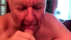 White-haired grandpa perfectly BJ with mouth cleaning