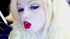 Slutty Blonde Smoking In Gloves