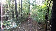 chubby girl with big booty walking nude in forest