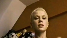 short blond haired girl showing off her sexy body