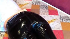 Squeezingmy ass in shiny vinyl pants